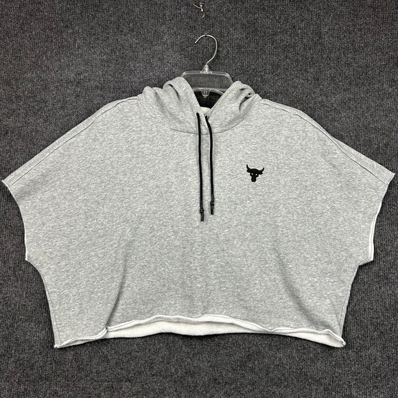Under Armour Tops - Under Armour Project Rock Hoodie Crop Sweater Fleece Pullover Gray Black Sz Med